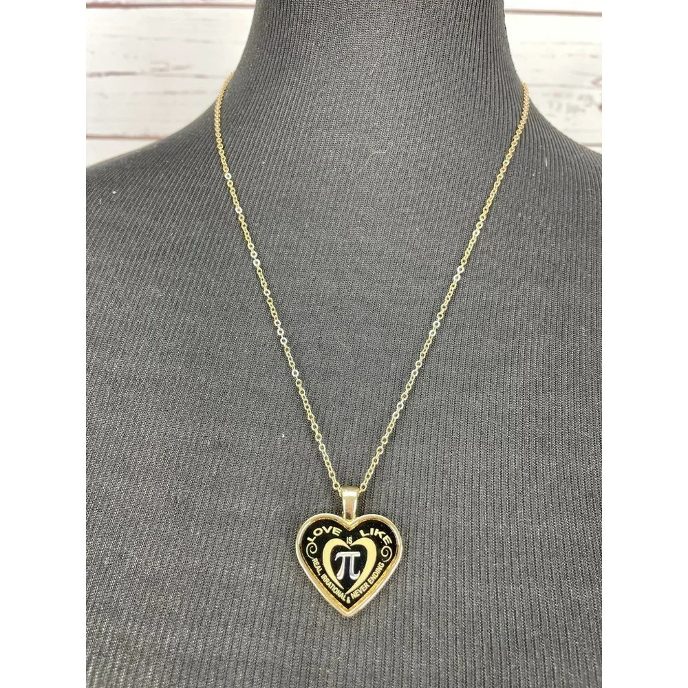NEW‎ Teacher Appreciation Pi Heart Pendant Gold Tone Necklace